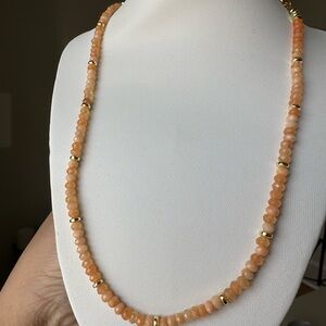 Handcrafted Sunstone Gemstone Beaded Necklace with Gold Accents